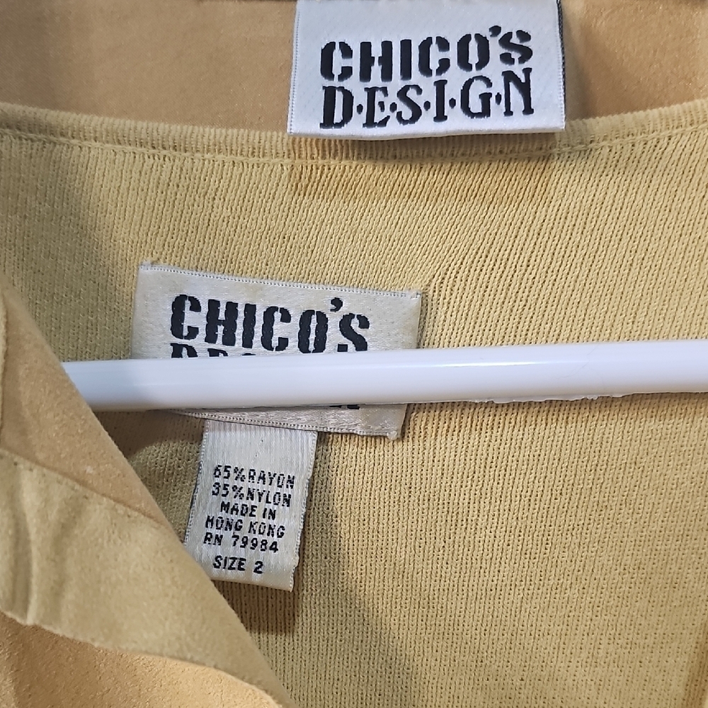 Vintage Chicos 2 Piece Suede Tank and Button-Up Blouse Size 2 Yellow - Picture 2 of 13